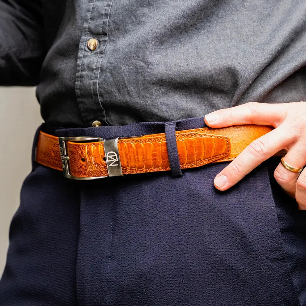 Marco Di Milano Alessio Cognac Genuine Ostrich/Ostrich Leg Belt