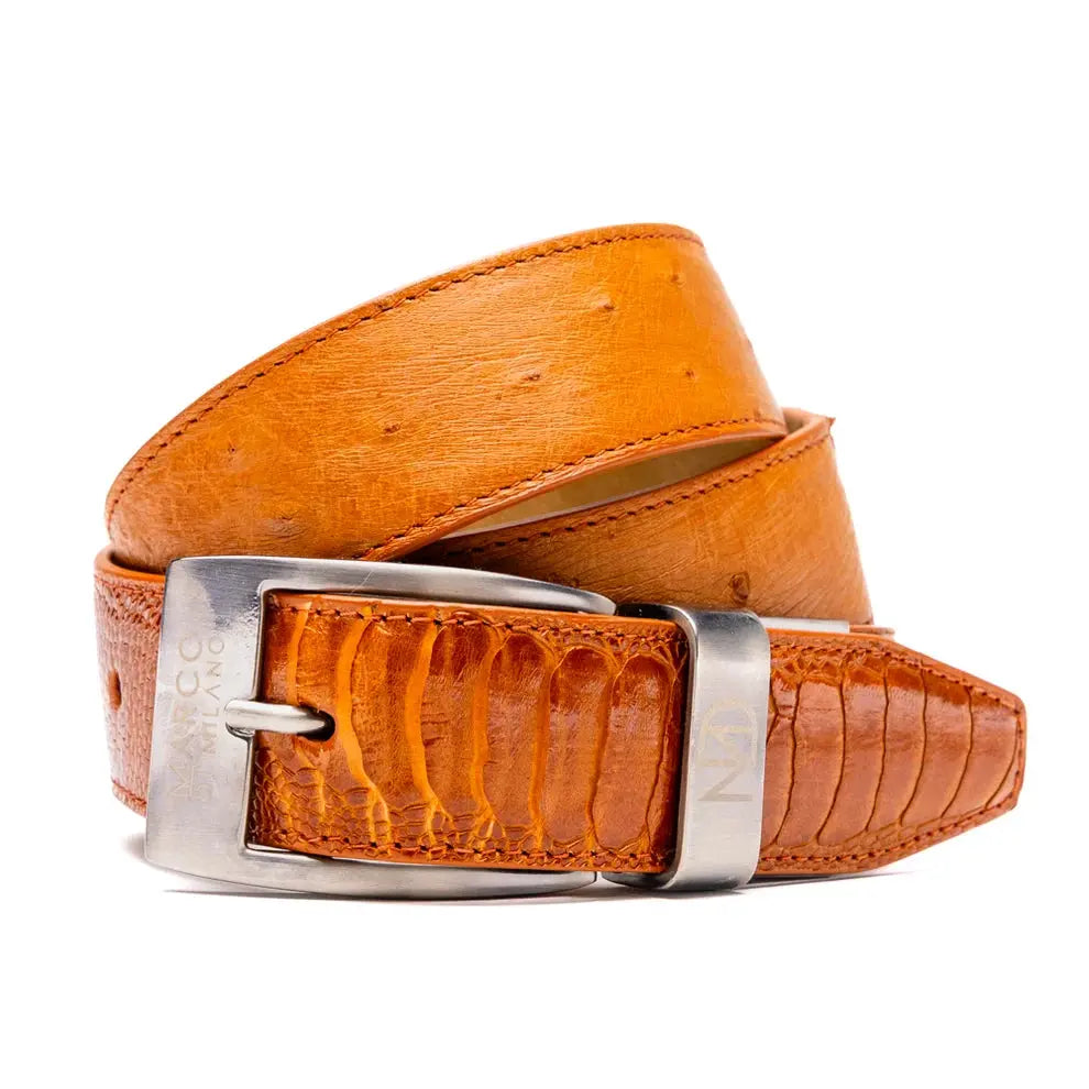 Marco Di Milano Alessio Cognac Genuine Ostrich/Ostrich Leg Belt