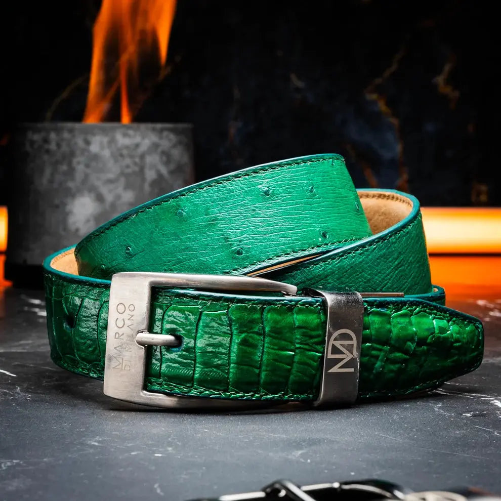 Marco Di Milano Alessio Lemon Green Genuine Ostrich/Ostrich Leg Belt