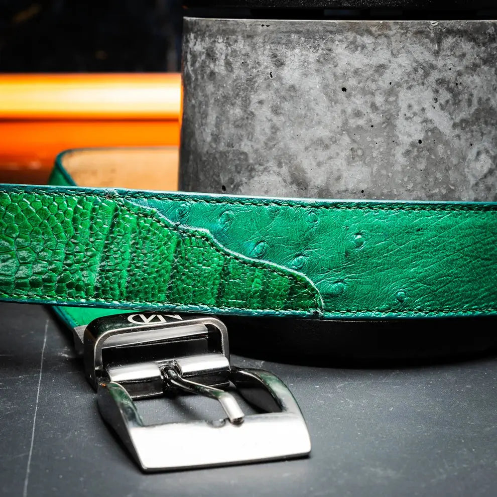 Marco Di Milano Alessio Lemon Green Genuine Ostrich/Ostrich Leg Belt