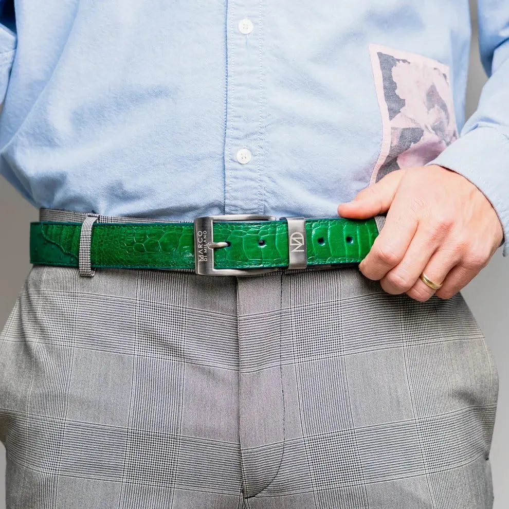 Marco Di Milano Alessio Lemon Green Genuine Ostrich/Ostrich Leg Belt