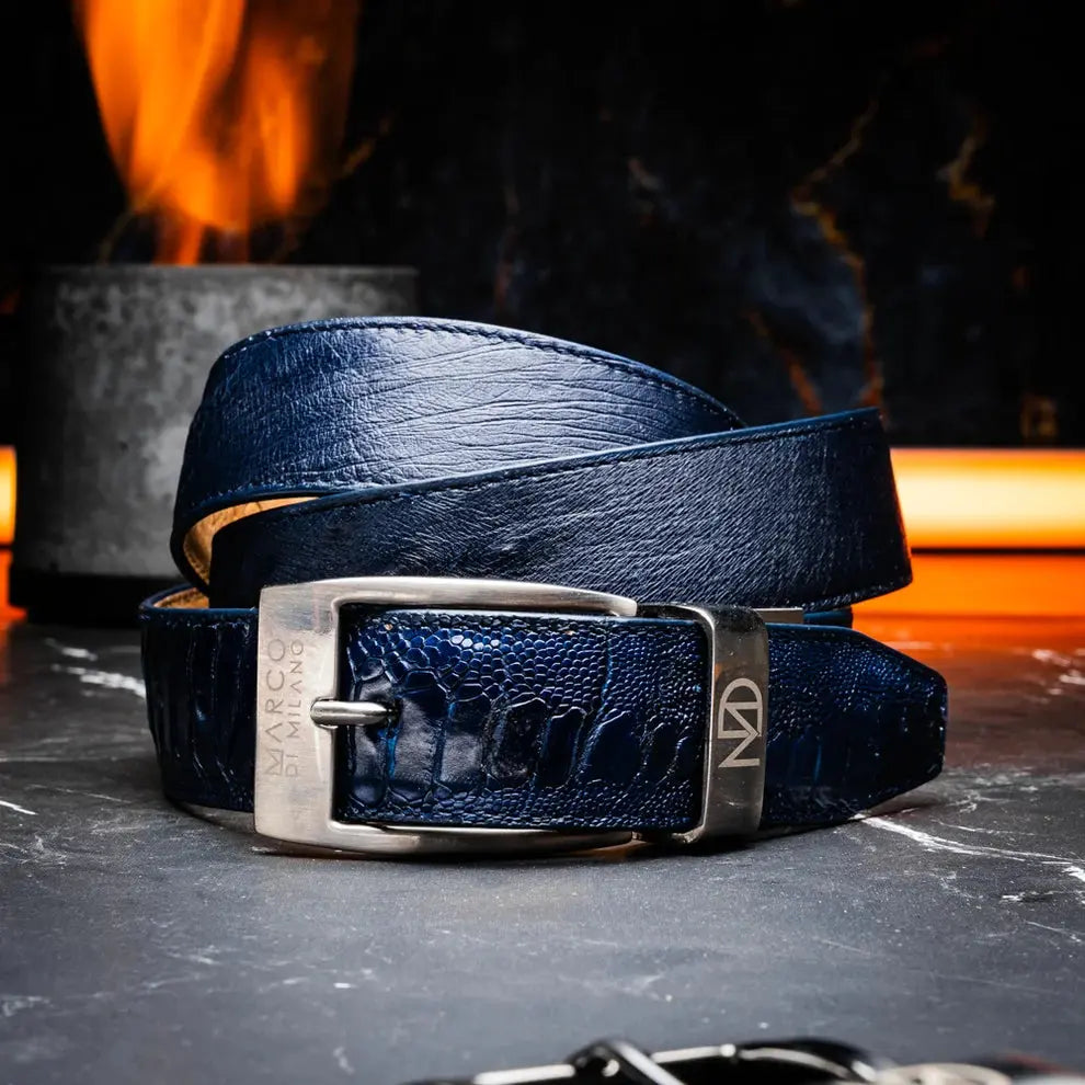Marco Di Milano Alessio Navy Genuine Ostrich/Ostrich Leg Belt