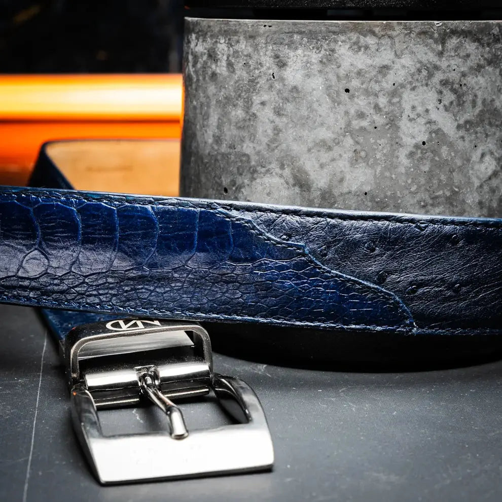 Marco Di Milano Alessio Navy Genuine Ostrich/Ostrich Leg Belt
