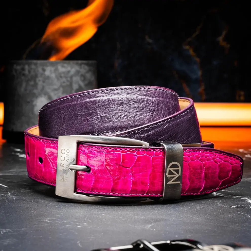 Marco Di Milano Alessio Pink/Purple Genuine Ostrich/Ostrich Leg Belt