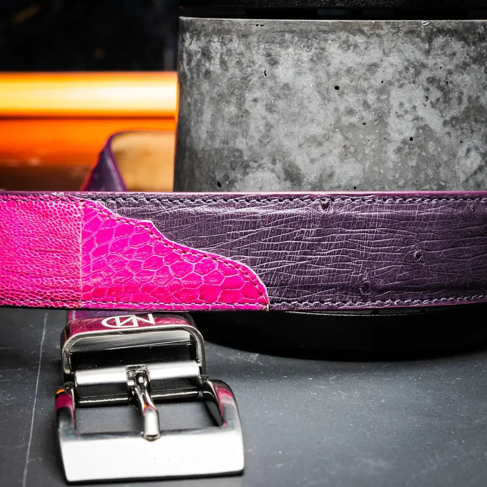 Marco Di Milano Alessio Pink/Purple Genuine Ostrich/Ostrich Leg Belt