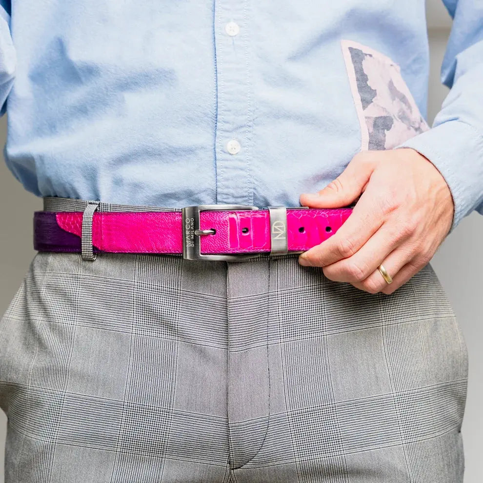 Marco Di Milano Alessio Pink/Purple Genuine Ostrich/Ostrich Leg Belt