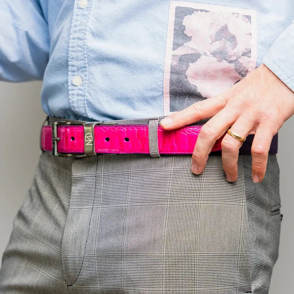 Marco Di Milano Alessio Pink/Purple Genuine Ostrich/Ostrich Leg Belt