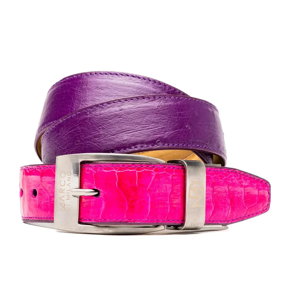 Marco Di Milano Alessio Pink/Purple Genuine Ostrich/Ostrich Leg Belt