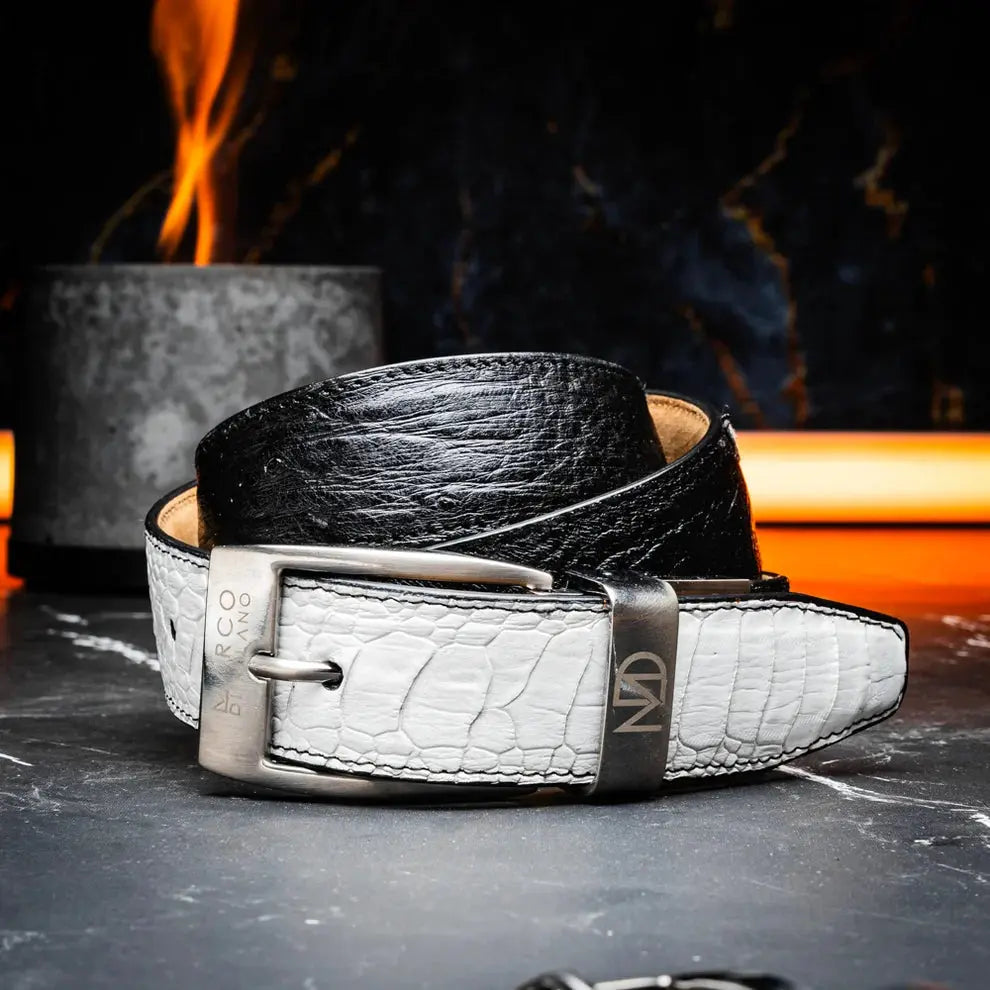 Marco Di Milano Alessio White/Black Genuine Ostrich/Ostrich Leg Belt