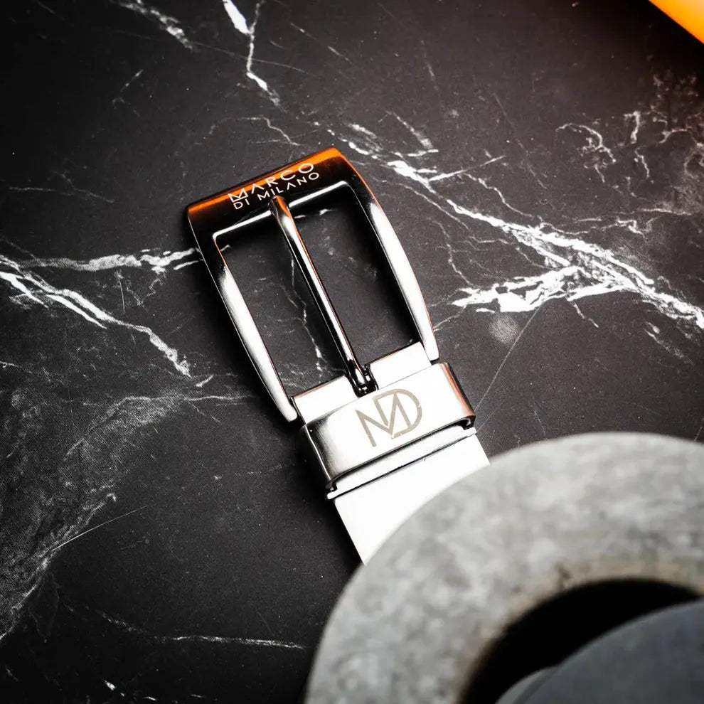 Marco Di Milano Alessio White/Black Genuine Ostrich/Ostrich Leg Belt