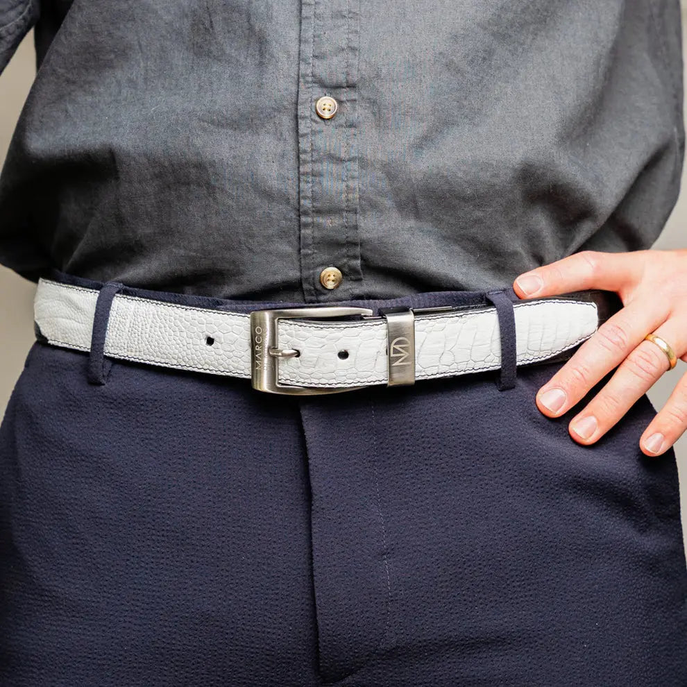 Marco Di Milano Alessio White/Black Genuine Ostrich/Ostrich Leg Belt