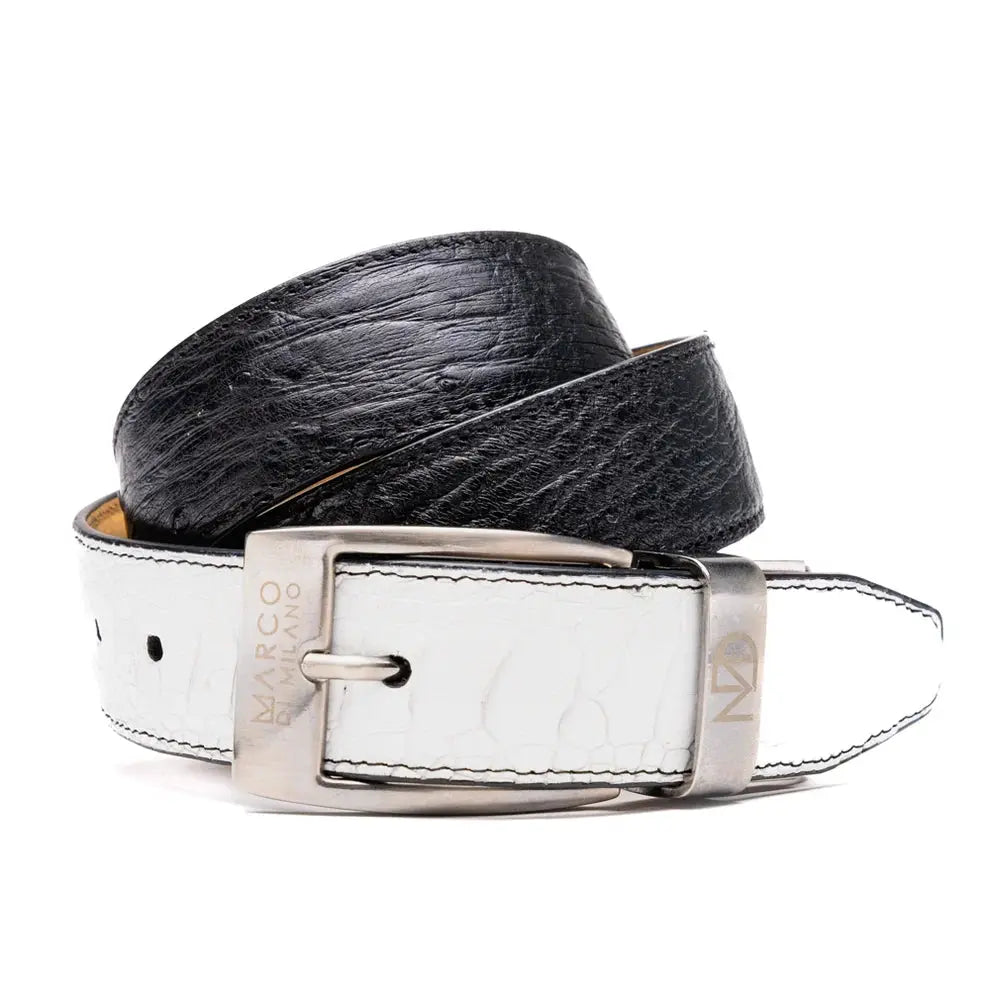 Marco Di Milano Alessio White/Black Genuine Ostrich/Ostrich Leg Belt