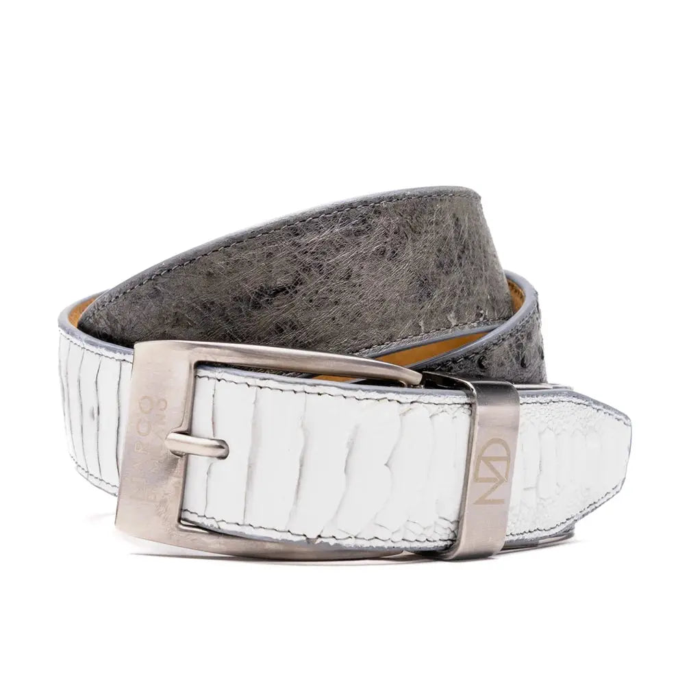 Marco Di Milano Alessio White/Gray Genuine Ostrich/Ostrich Leg Belt
