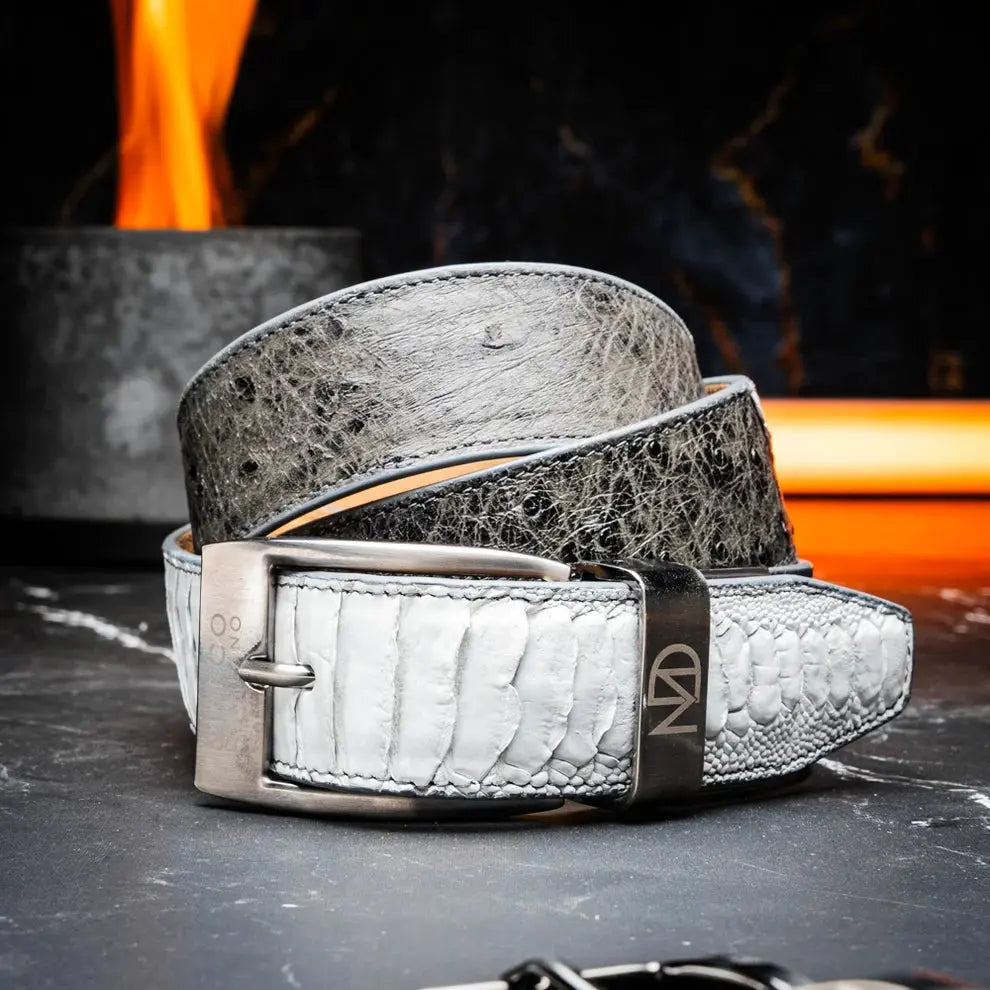 Marco Di Milano Alessio White/Gray Genuine Ostrich/Ostrich Leg Belt