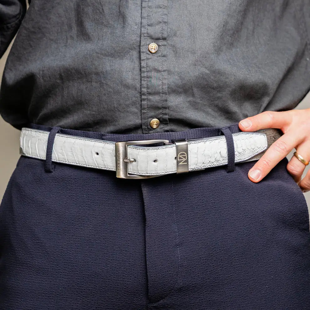 Marco Di Milano Alessio White/Gray Genuine Ostrich/Ostrich Leg Belt