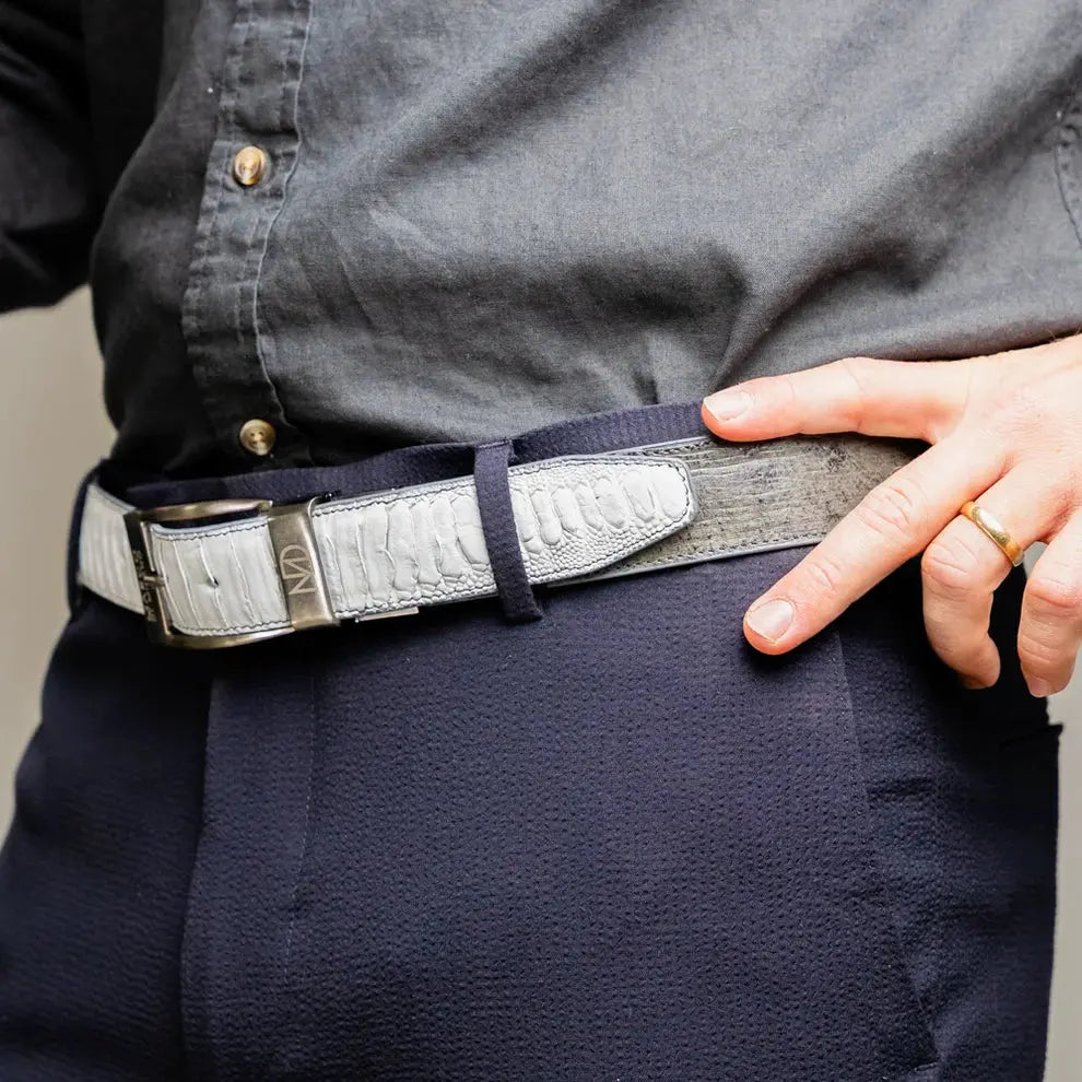Marco Di Milano Alessio White/Gray Genuine Ostrich/Ostrich Leg Belt