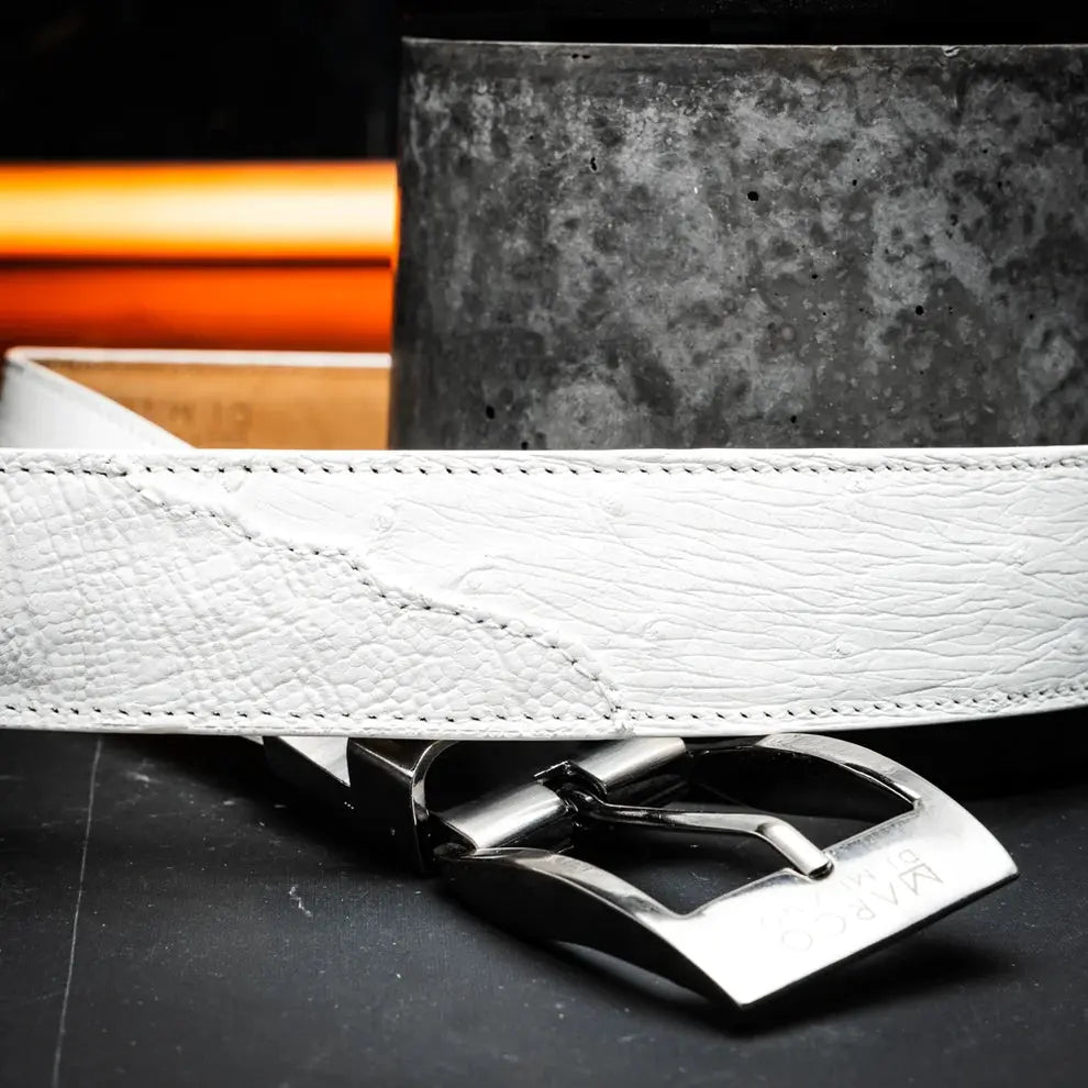 Marco Di Milano Alessio White Genuine Ostrich/Ostrich Leg Belt