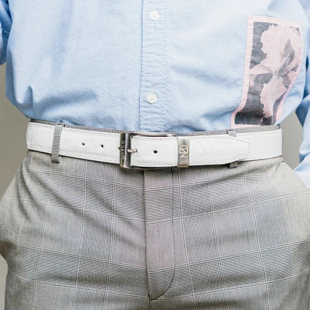 Marco Di Milano Alessio White Genuine Ostrich/Ostrich Leg Belt
