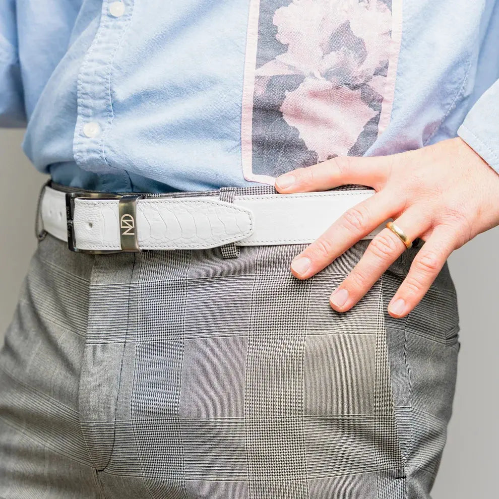 Marco Di Milano Alessio White Genuine Ostrich/Ostrich Leg Belt