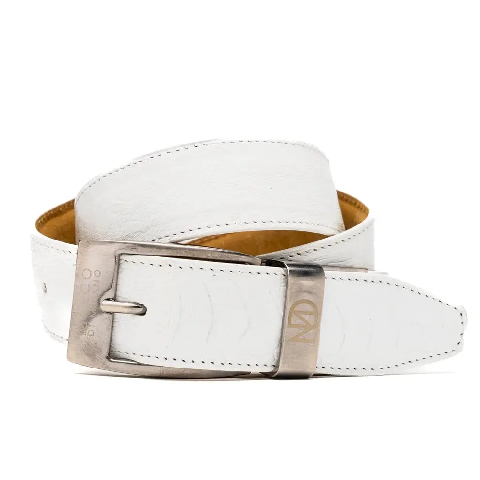 Marco Di Milano Alessio White Genuine Ostrich/Ostrich Leg Belt