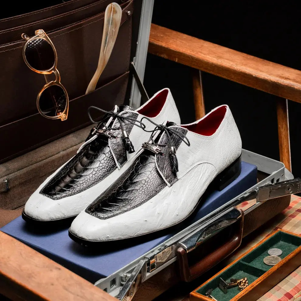 Marco Di Milano Andretti Black/White Genuine Ostrich Leg Oxfords