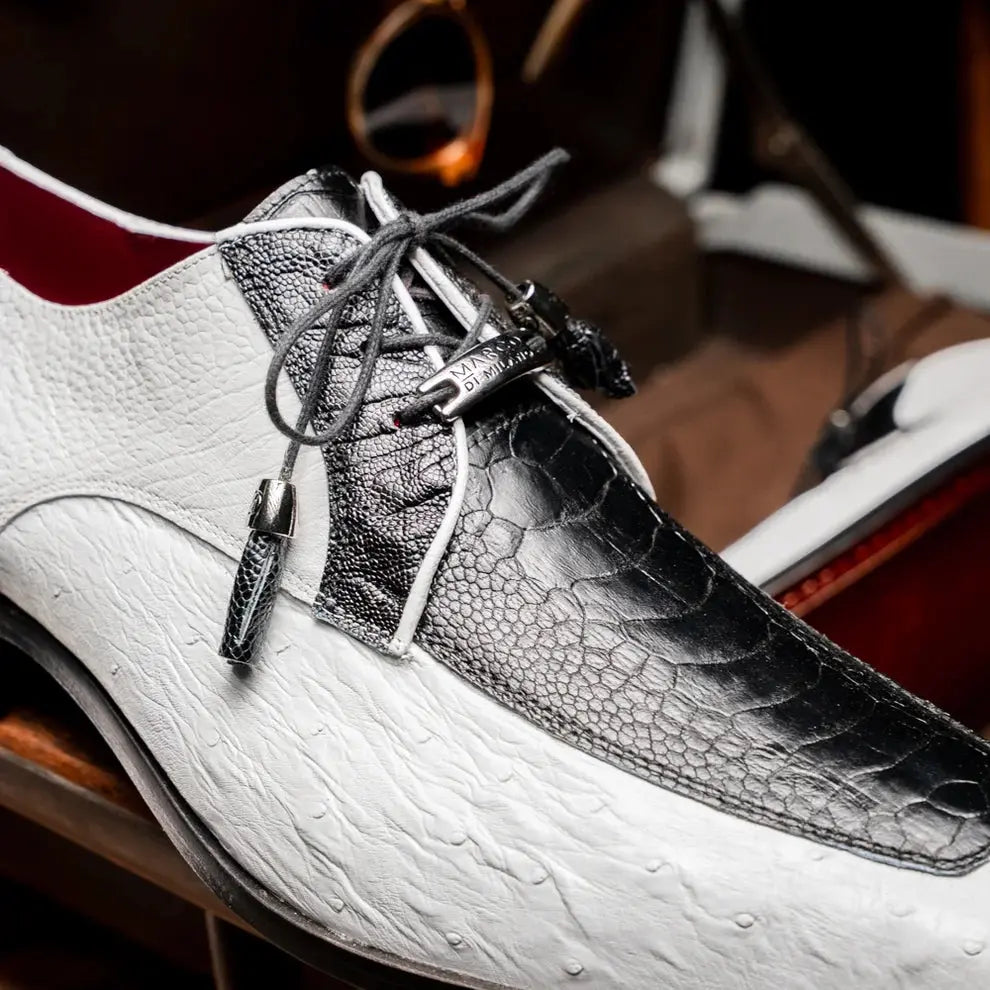 Marco Di Milano Andretti Black/White Genuine Ostrich Leg Oxfords