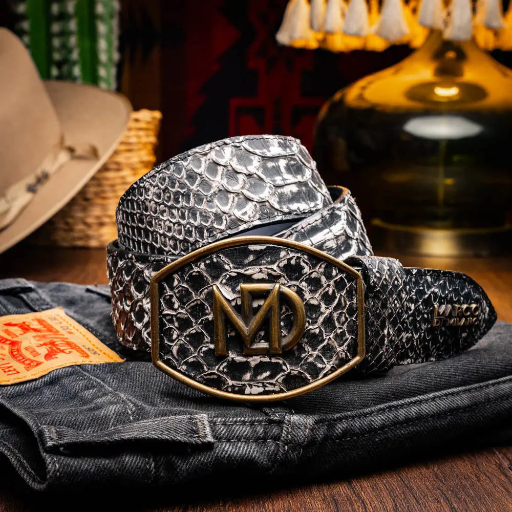 Marco Di Milano Arkansas Antique Newspaper Genuine Python Belt