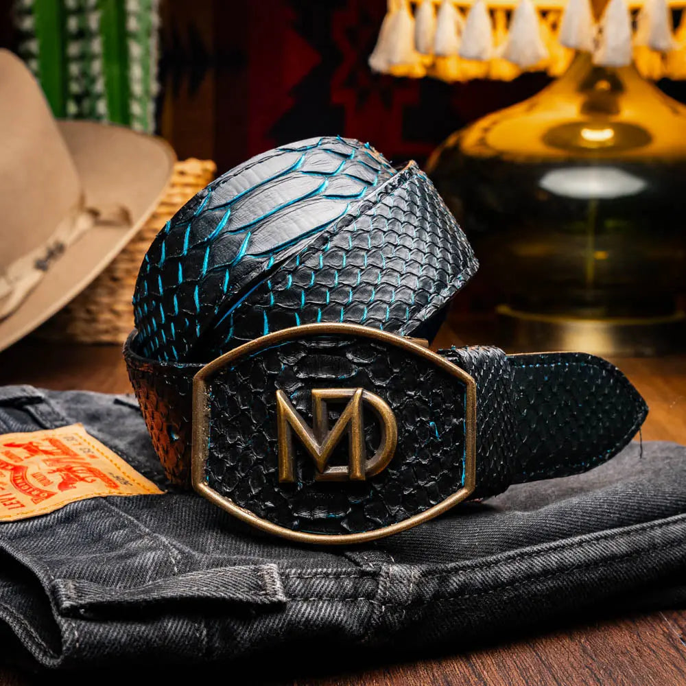 Marco Di Milano Arkansas Black/Blue Genuine Python Belt