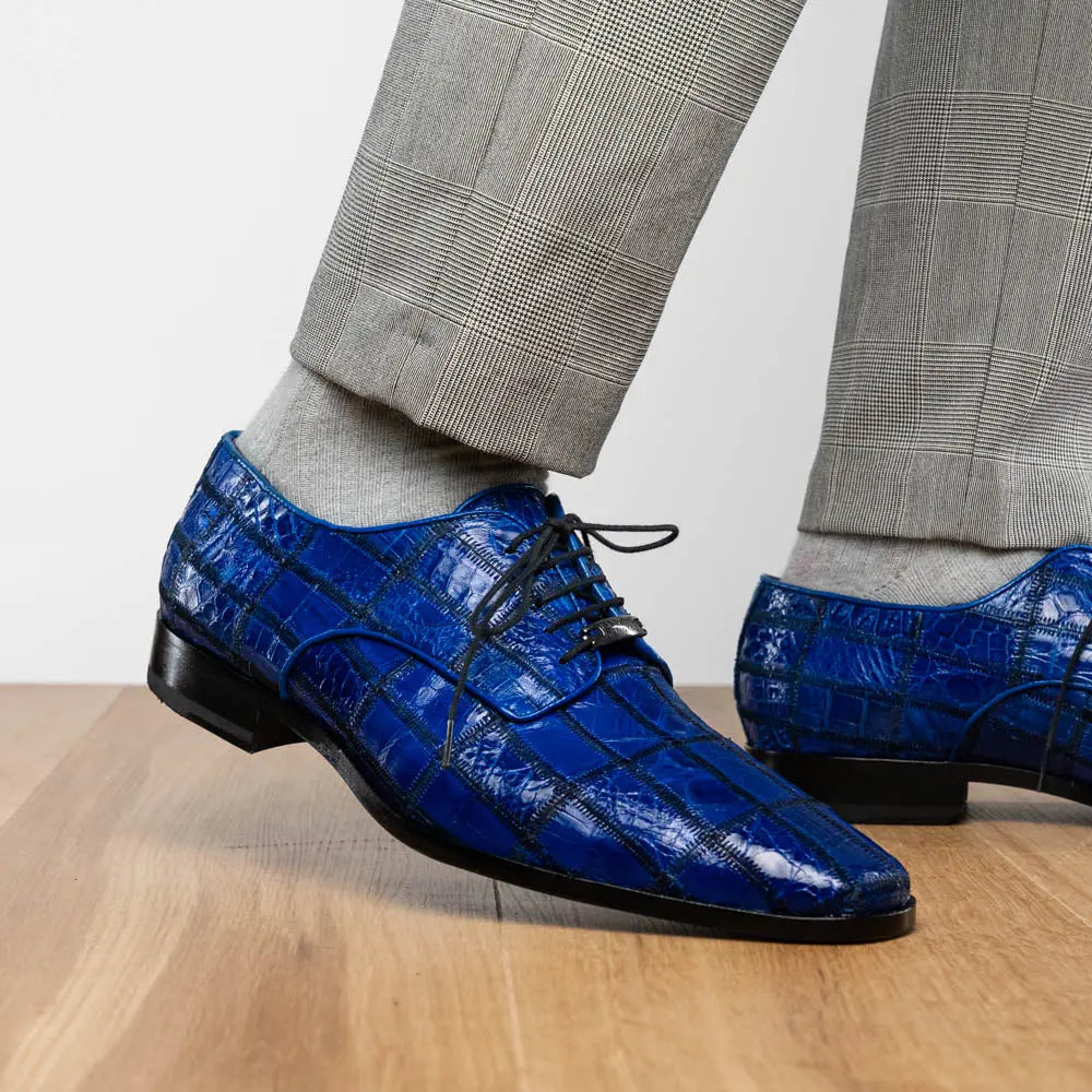 Marco Di Milano Asti Electric Blue Genuine Caiman Crocodile Oxfords