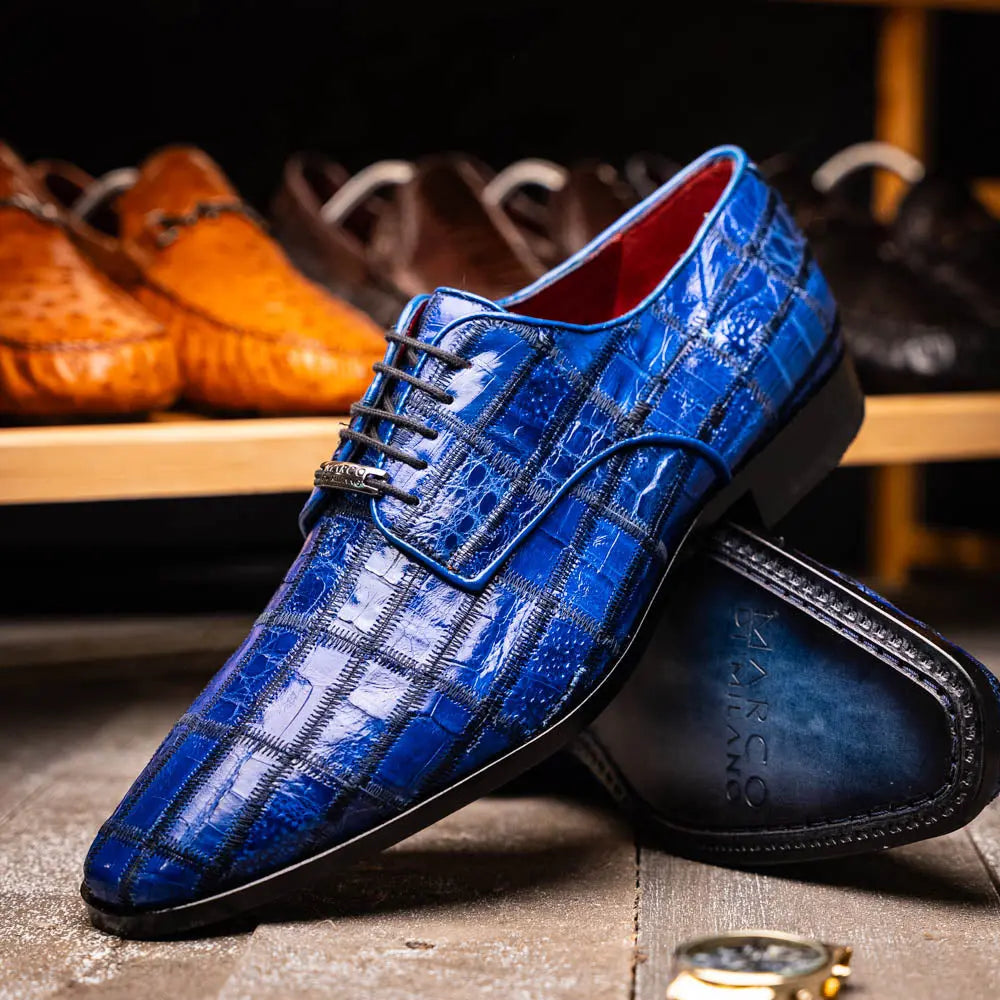 Marco Di Milano Asti Electric Blue Genuine Caiman Crocodile Oxfords