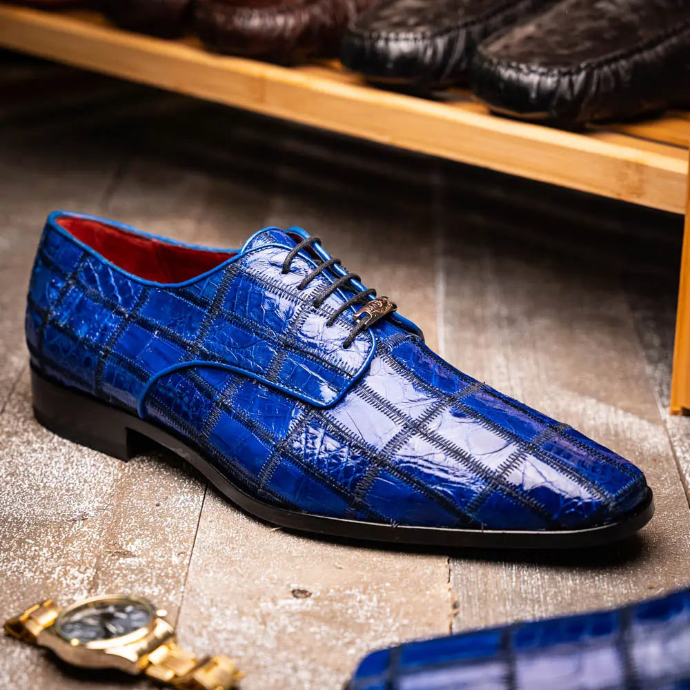 Marco Di Milano Asti Electric Blue Genuine Caiman Crocodile Oxfords