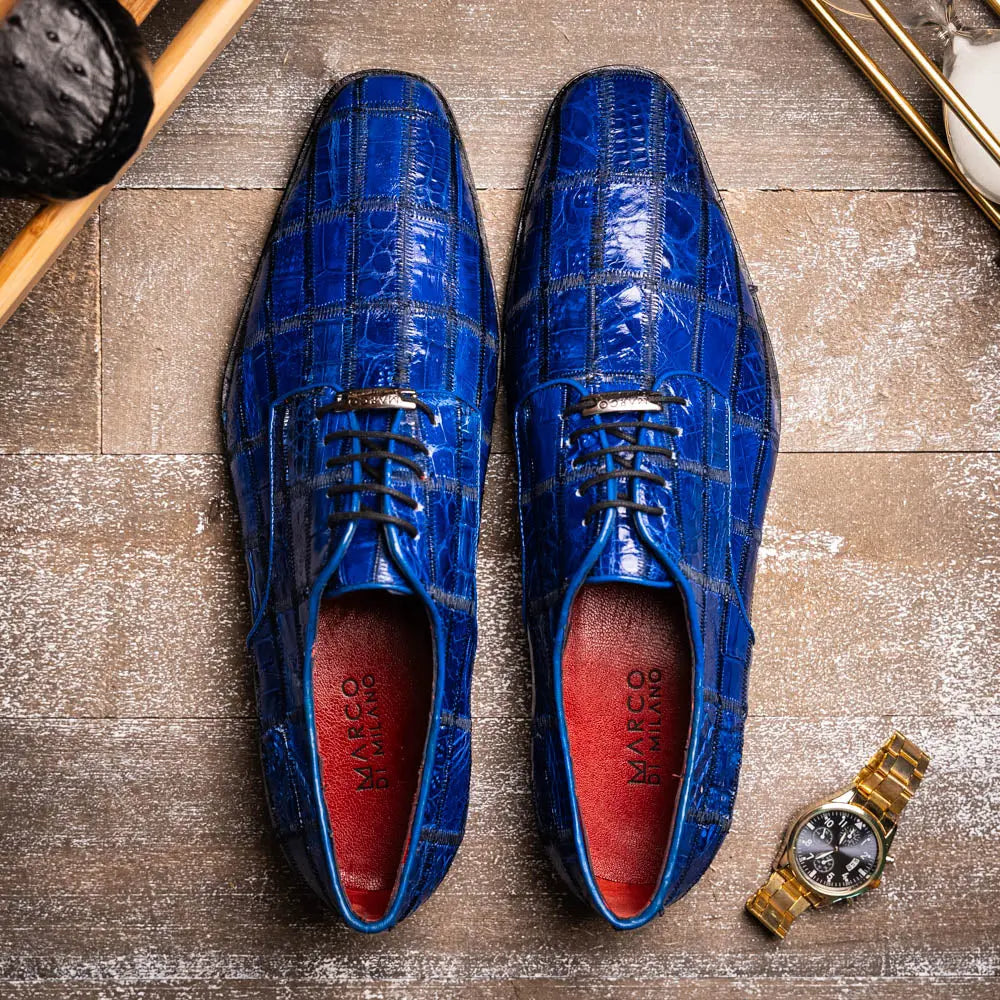 Marco Di Milano Asti Electric Blue Genuine Caiman Crocodile Oxfords