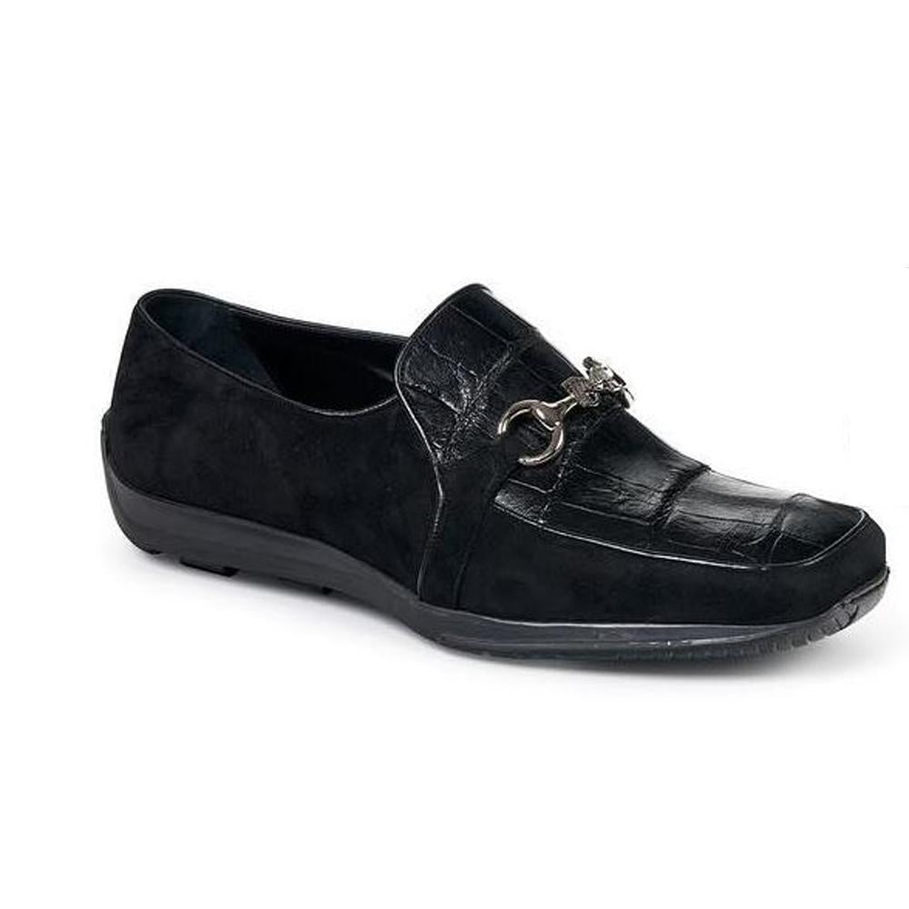 Mauri Black Genuine Crocodile/Suede Loafers