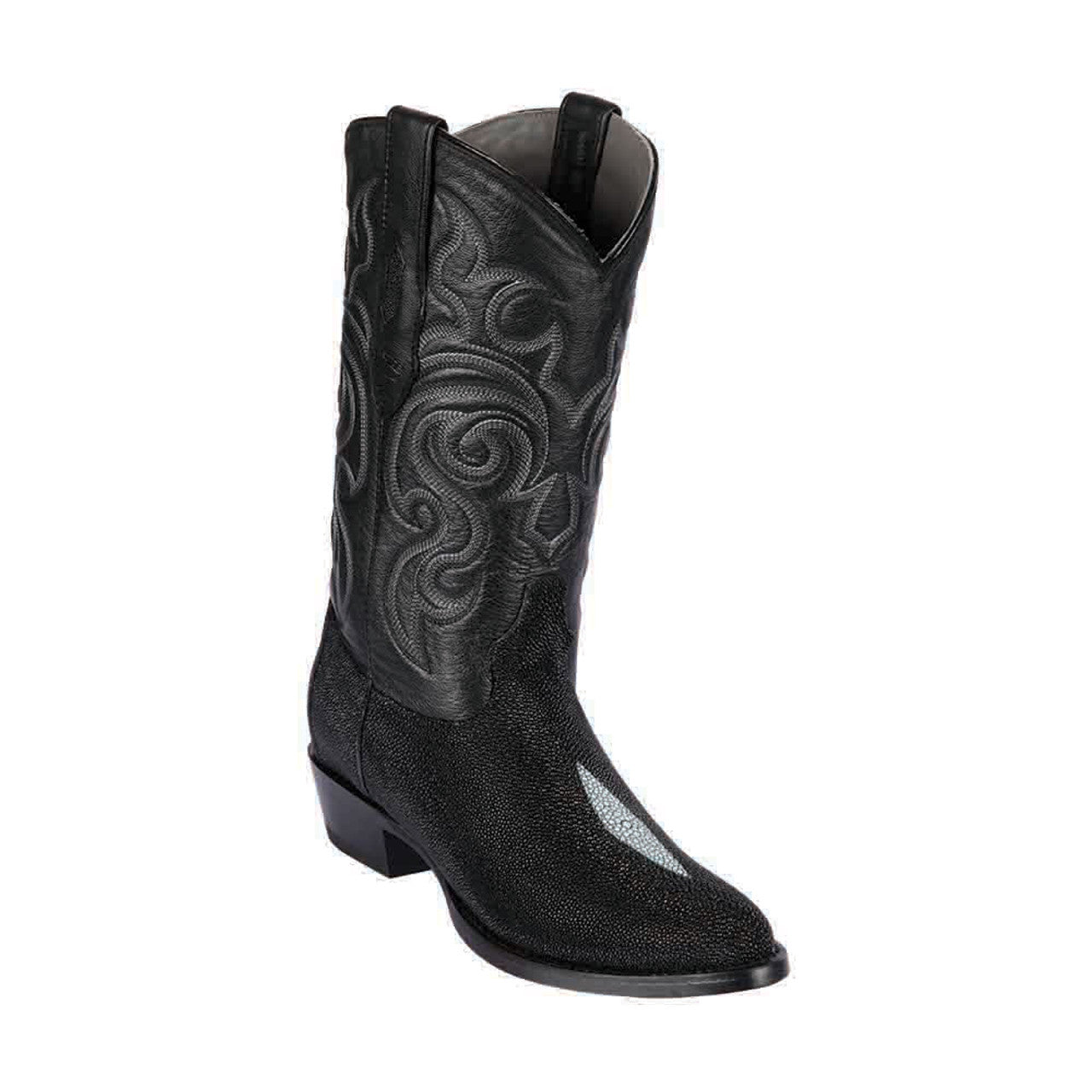 Los Altos 651205 Men's Black Genuine Single Stone Stingray Round Toe Cowboy Boots