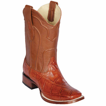 Los Altos 8225803 Men's Cognac Genuine Alligator Wide Square Toe Cowboy Boots