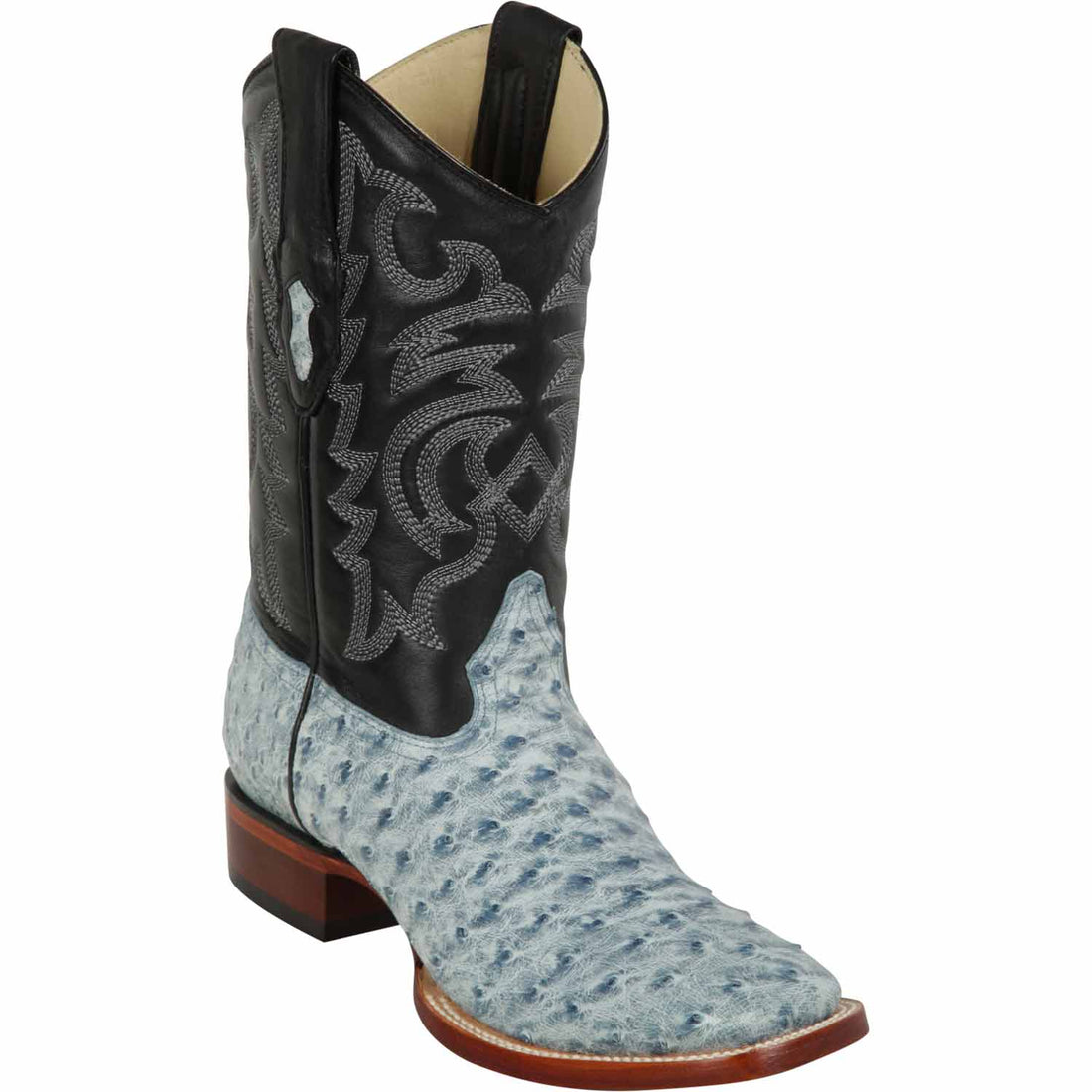 Los Altos 8220382 Men's Rustic Blue Genuine Ostrich Wide Square Toe Cowboy Boots