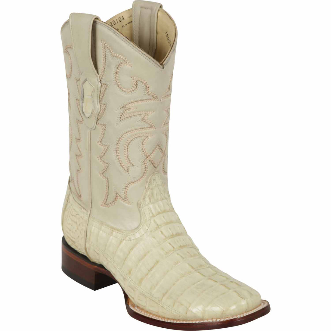 Los Altos 8220104 Men's Winter White Genuine Caiman Tail Wide Square Toe Cowboy Boots