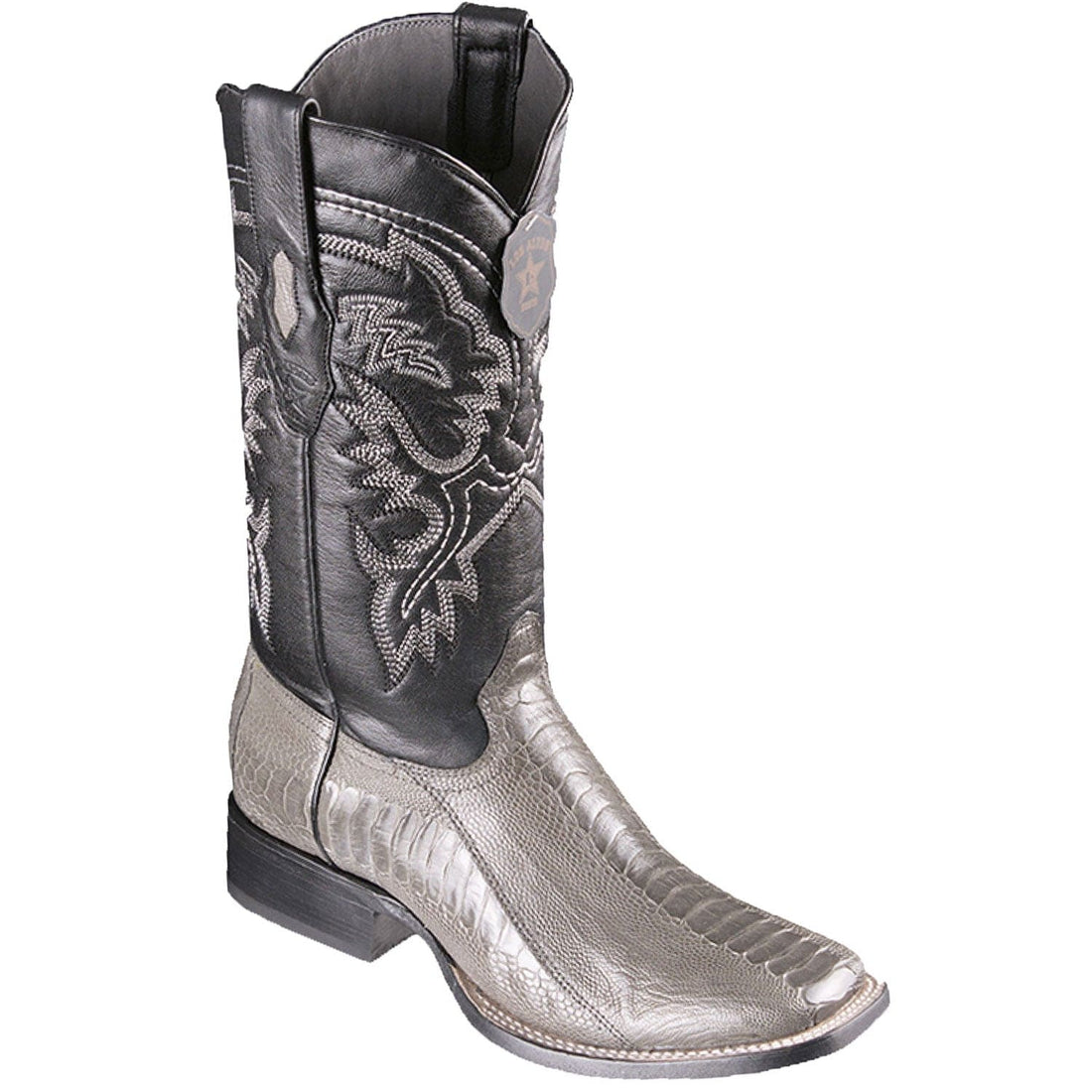 Los Altos 8220509 Men's Gray Genuine Ostrich Leg Wide Square Toe Cowboy Boots