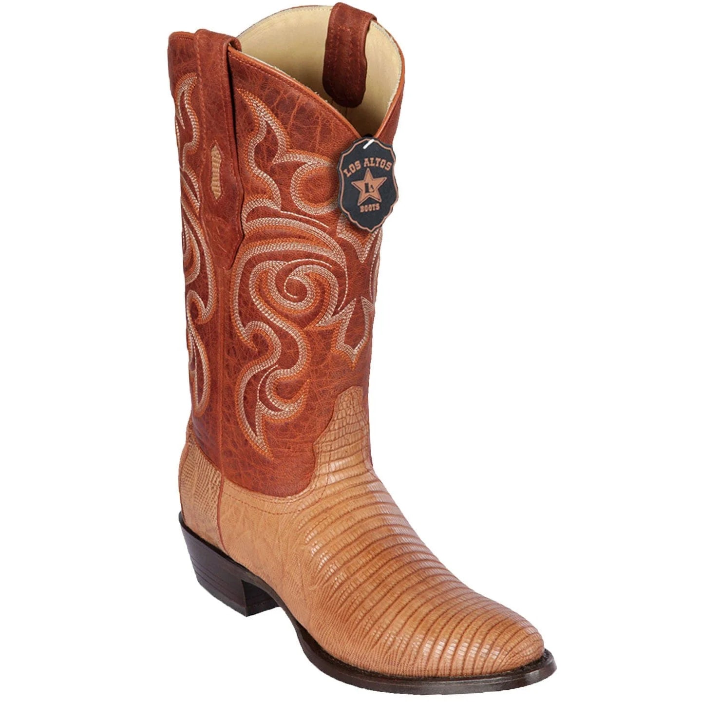 Los Altos 65G0703 Men's Cognac Genuine Teju Round Toe Cowboy Boots