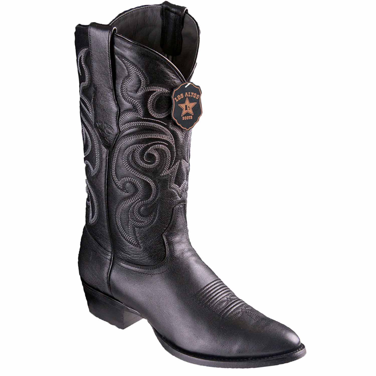 Los Altos 659205 Men's Black Genuine Goat Round Toe Cowboy Boots