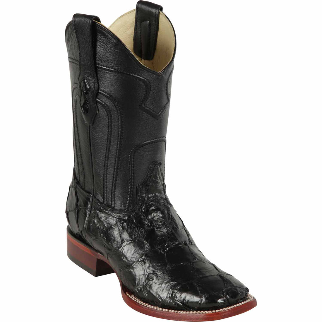 Los Altos 4822R1005 Men's Black Genuine Pirarucu Wide Square Toe Cowboy Boots