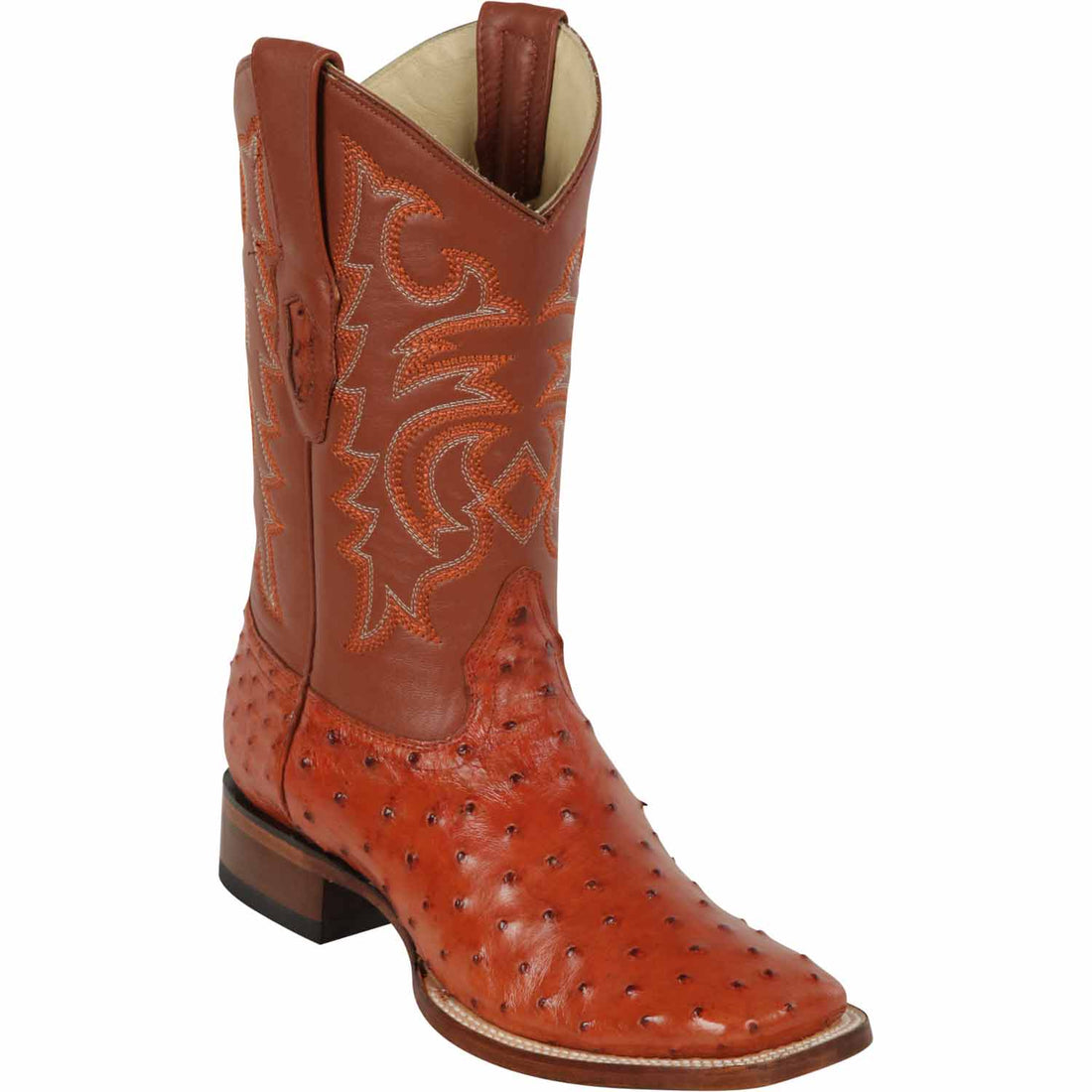 Los Altos 8220303 Men's Cognac Genuine Ostrich Wide Square Toe Cowboy Boots