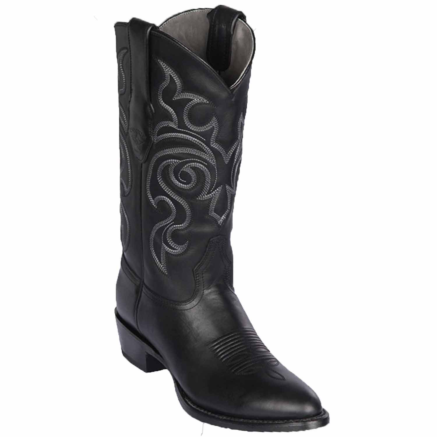 Los Altos 653805 Men's Black Genuine Pull Up Round Toe Cowboy Boots