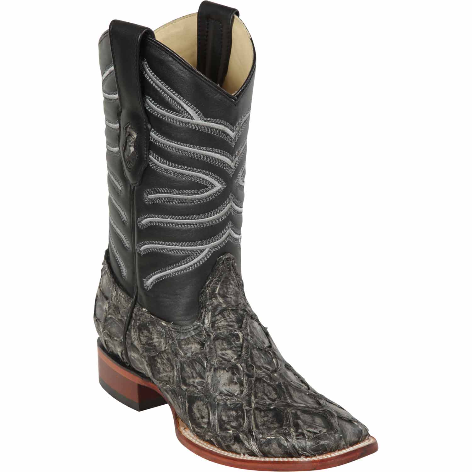 Los Altos 8221081 Men's Rustic Black Genuine Piraruccu Wide Square Toe Cowboy Boots