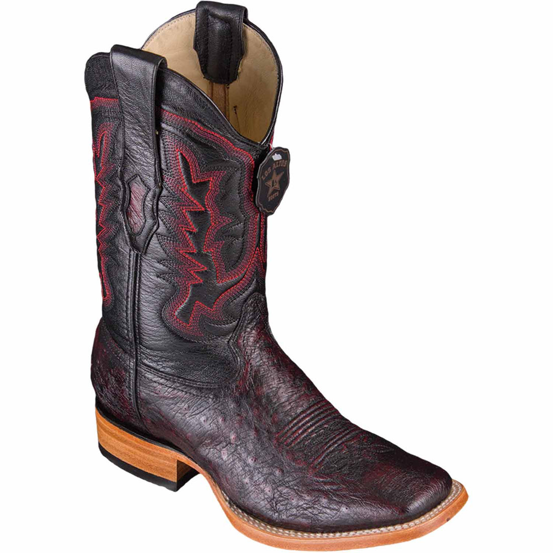 Los Altos 8279718 Men's Black Cherry Genuine Smooth Ostrich Wide Square Toe Cowboy Boots