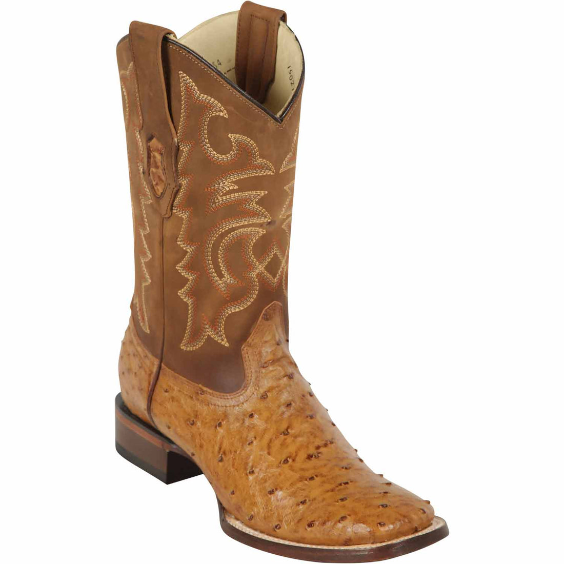 Los Altos 8220354 Men's Amber Genuine Ostrich Wide Square Toe Cowboy Boots