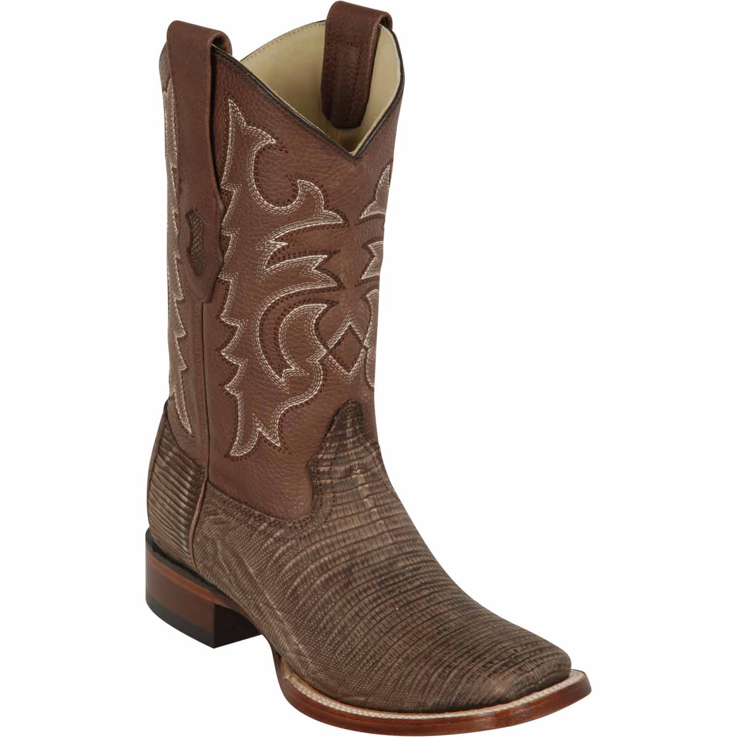 Los Altos 8220735 Men's Sanded Brown Genuine Teju Wide Square Toe Cowboy Boots