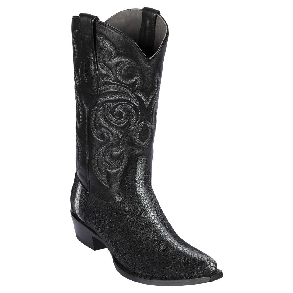 Los Altos 941105 Men's Black Genuine Row Stone Snip Toe Cowboy Boots