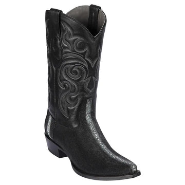 Los Altos 941105 Men's Black Genuine Row Stone Snip Toe Cowboy Boots