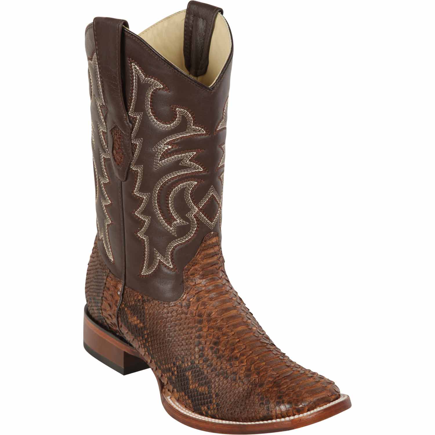 Los Altos 8225766 Men's Porto Brown Genuine Python Wide Square Toe Cowboy Boots